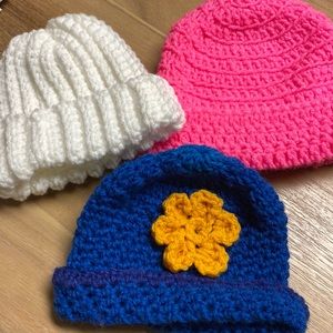 Children’s hand made crochet hats small and med